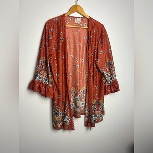 Truself Kimono Plus Sz 1X Boho Lightweight Cardigan Flare Sleeve Cowgirl Western
